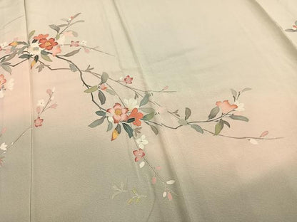 平和屋着物▽訪問着 単衣 友禅 枝花文 暈し染め 正絹 逸品 AABC0531fy