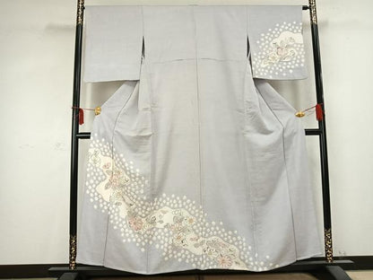 平和屋着物▽訪問着 単衣 紬地 絞り 辻が花 正絹 逸品 AABC0533fy