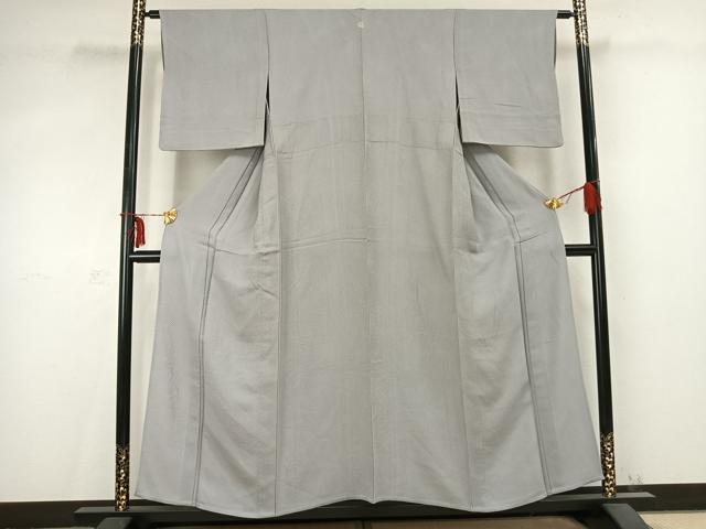 平和屋着物▽上質な色無地　単衣　鹿の子地紋　白鼠色　正絹　逸品　AABC0534fy