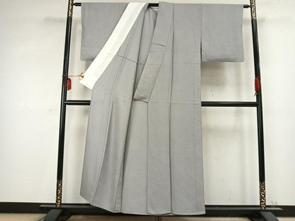平和屋着物▽上質な色無地　単衣　鹿の子地紋　白鼠色　正絹　逸品　AABC0534fy