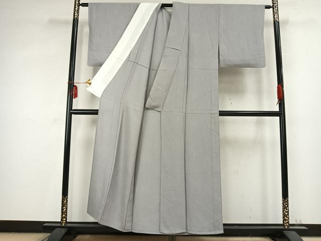 平和屋着物▽上質な色無地　単衣　鹿の子地紋　白鼠色　正絹　逸品　AABC0534fy