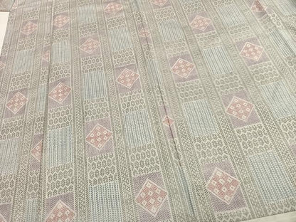 平和屋着物▽上質な紬 単衣 幾何学文様 正絹 逸品 AABC0536fy