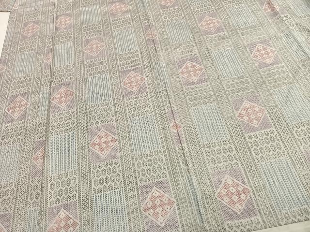 平和屋着物▽上質な紬 単衣 幾何学文様 正絹 逸品 AABC0536fy