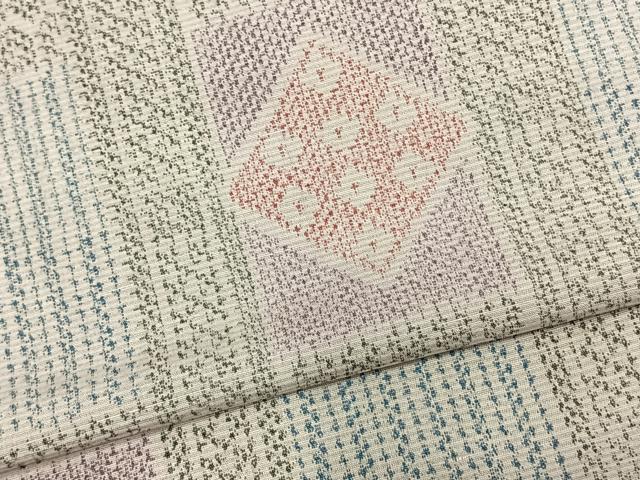 平和屋着物▽上質な紬 単衣 幾何学文様 正絹 逸品 AABC0536fy