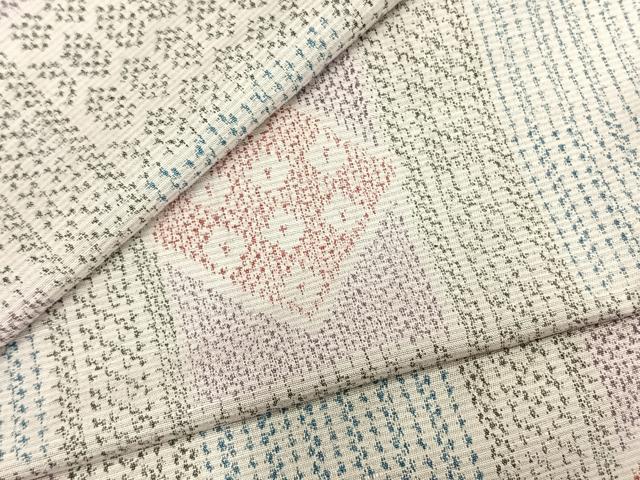 平和屋着物▽上質な紬 単衣 幾何学文様 正絹 逸品 AABC0536fy
