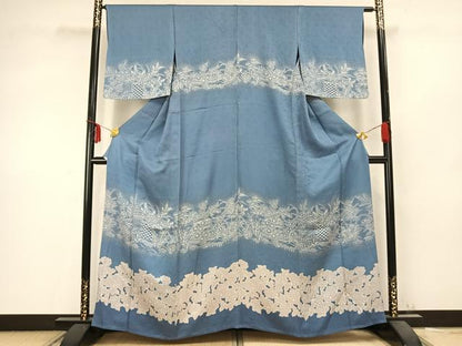 平和屋着物▽訪問着 単衣 草花文 正絹 逸品 AABC0537fy