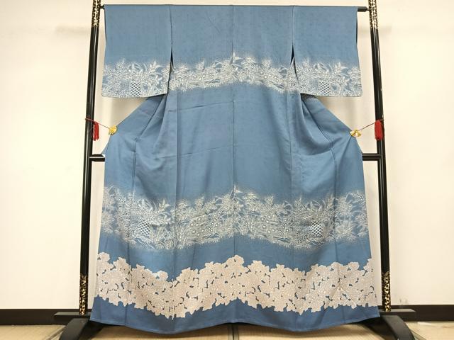 平和屋着物▽訪問着 単衣 草花文 正絹 逸品 AABC0537fy