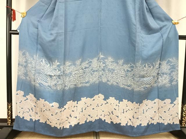 平和屋着物▽訪問着 単衣 草花文 正絹 逸品 AABC0537fy