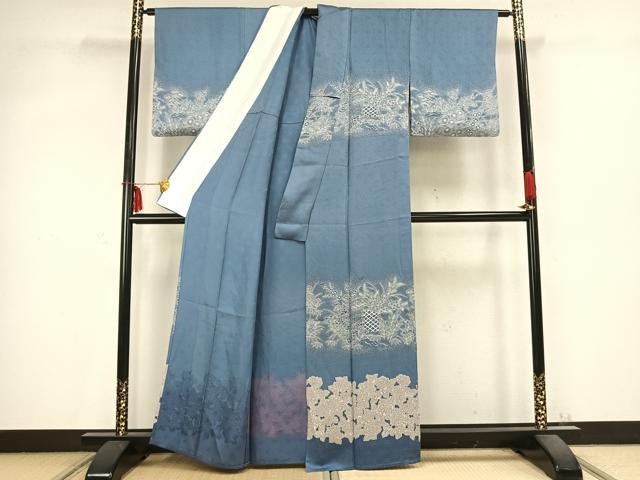 平和屋着物▽訪問着 単衣 草花文 正絹 逸品 AABC0537fy