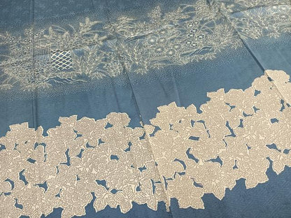 平和屋着物▽訪問着 単衣 草花文 正絹 逸品 AABC0537fy