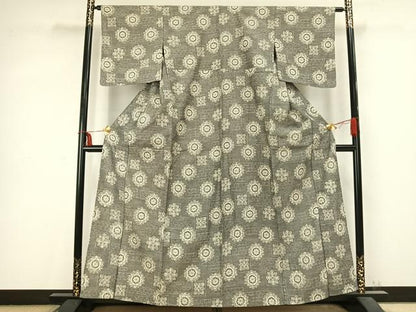平和屋着物▽上質な紬 単衣 吉祥花文 正絹 逸品 AABC0538fy