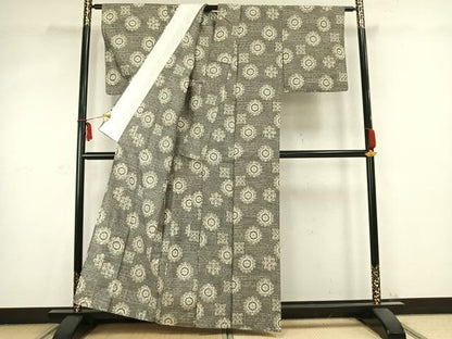 平和屋着物▽上質な紬 単衣 吉祥花文 正絹 逸品 AABC0538fy