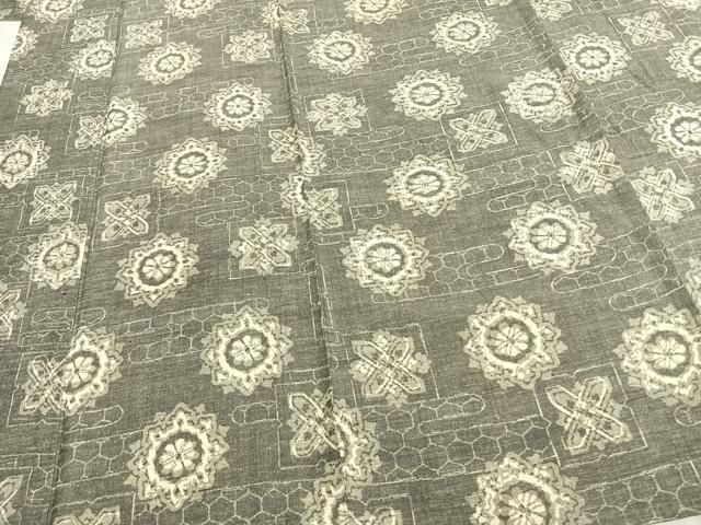 平和屋着物▽上質な紬 単衣 吉祥花文 正絹 逸品 AABC0538fy