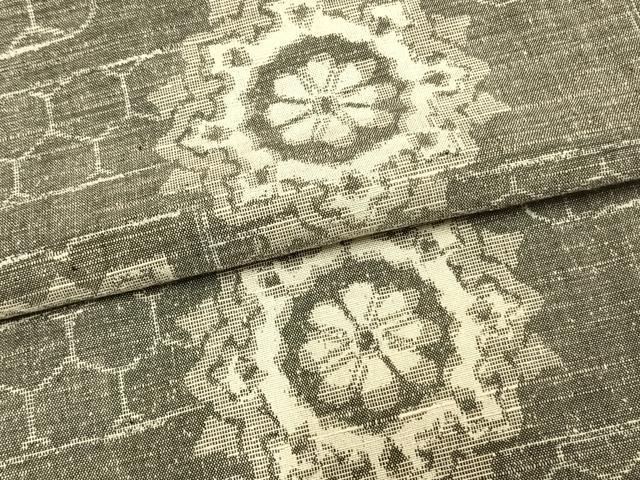 平和屋着物▽上質な紬 単衣 吉祥花文 正絹 逸品 AABC0538fy