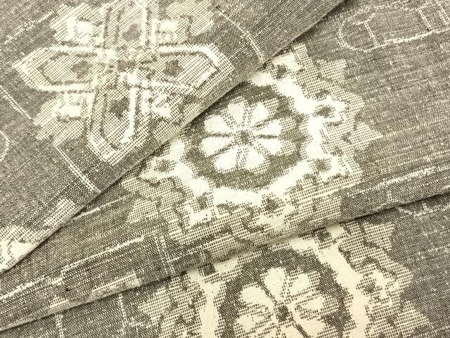 平和屋着物▽上質な紬 単衣 吉祥花文 正絹 逸品 AABC0538fy