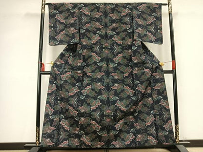 平和屋着物▽上質な紬 単衣 舞蝶文 正絹 逸品 未使用 AABC0539fy