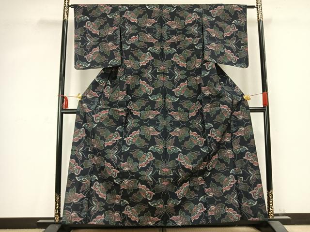 平和屋着物▽上質な紬 単衣 舞蝶文 正絹 逸品 未使用 AABC0539fy
