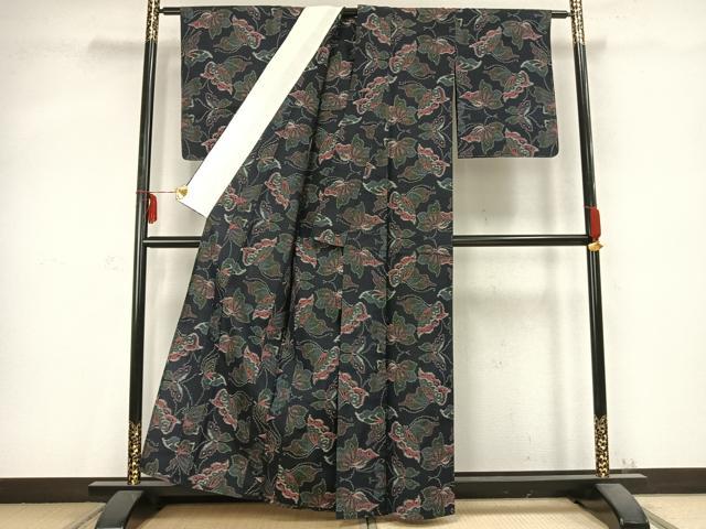 平和屋着物▽上質な紬 単衣 舞蝶文 正絹 逸品 未使用 AABC0539fy