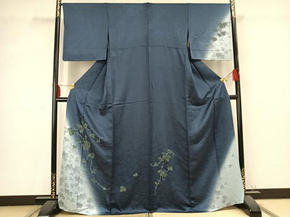 平和屋着物▽訪問着 単衣 葡萄蔦の葉文 暈し染め 正絹 逸品 AABC0540fy