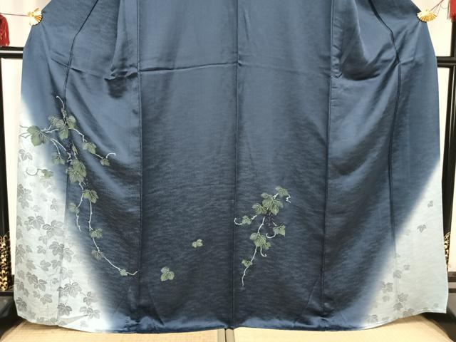 平和屋着物▽訪問着 単衣 葡萄蔦の葉文 暈し染め 正絹 逸品 AABC0540fy