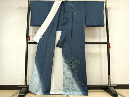平和屋着物▽訪問着 単衣 葡萄蔦の葉文 暈し染め 正絹 逸品 AABC0540fy