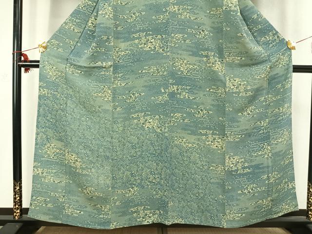 平和屋着物▽訪問着 単衣 藍 型染め 霞取り花文 鬼しぼ縮緬 正絹 逸品 AABC0542fy