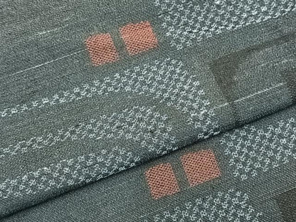 平和屋着物▽上質な紬 単衣 幾何学文様 正絹 逸品 AABC0543fy