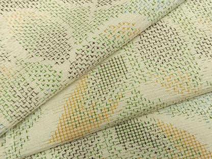 平和屋着物▽上質な紬　単衣　葉尽くし　正絹　逸品　AABC0546fy