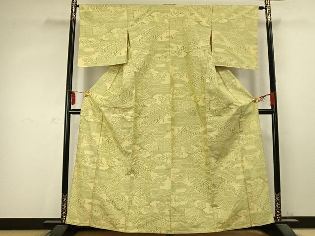 平和屋着物▽上質な紬　単衣　風景花文　正絹　逸品　未使用　AABC0549fy
