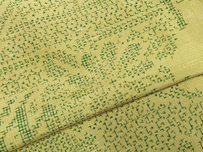 平和屋着物▽上質な紬　単衣　風景花文　正絹　逸品　未使用　AABC0549fy