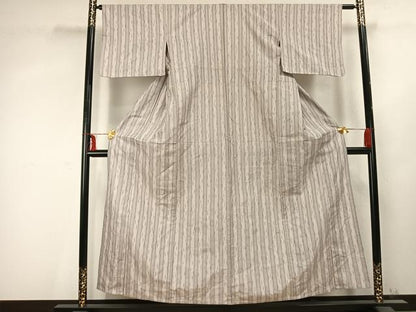 平和屋着物▽上質な紬 単衣 刺繍 間道 正絹 逸品 AABC0550fy