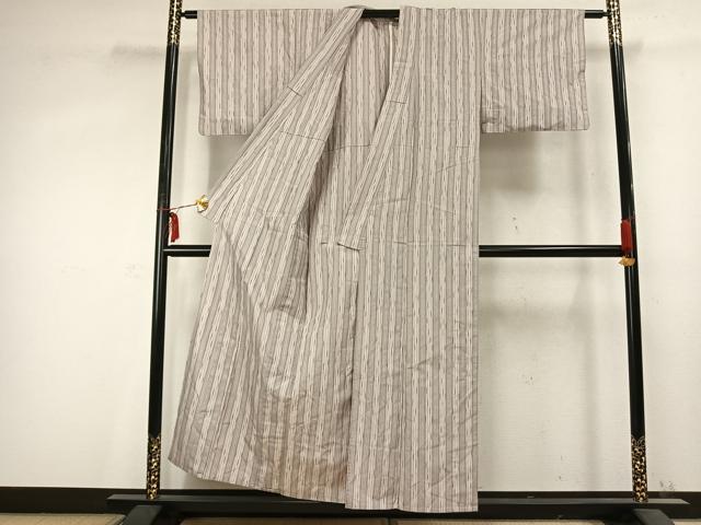 平和屋着物▽上質な紬 単衣 刺繍 間道 正絹 逸品 AABC0550fy