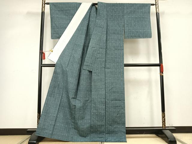 平和屋着物▽上質な紬 単衣 幾何学文様 正絹 逸品 未使用 AABC0551fy