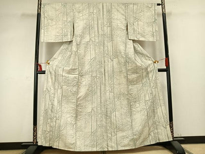 平和屋着物▽上質な紬 単衣 樹林文 正絹 逸品 AABC0553fy