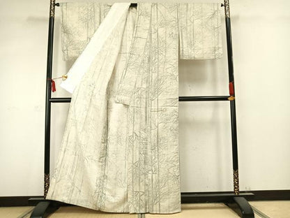 平和屋着物▽上質な紬 単衣 樹林文 正絹 逸品 AABC0553fy
