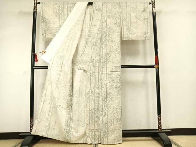 平和屋着物▽上質な紬 単衣 樹林文 正絹 逸品 AABC0553fy