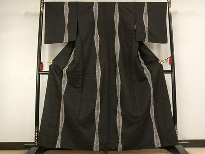 平和屋着物▽上質な紬 単衣 立涌文 黒地 正絹 逸品 AABC0555fy