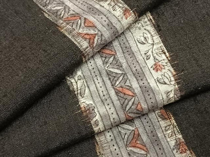 平和屋着物▽上質な紬 単衣 立涌文 黒地 正絹 逸品 AABC0555fy