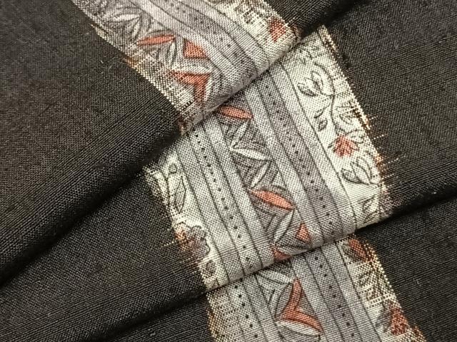 平和屋着物▽上質な紬 単衣 立涌文 黒地 正絹 逸品 AABC0555fy