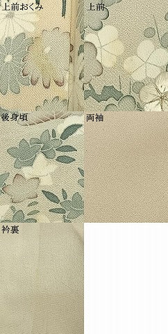 平和屋着物▽訪問着　単衣　刺繍　風景草花文　銀糸　正絹　逸品　AABC0556fy