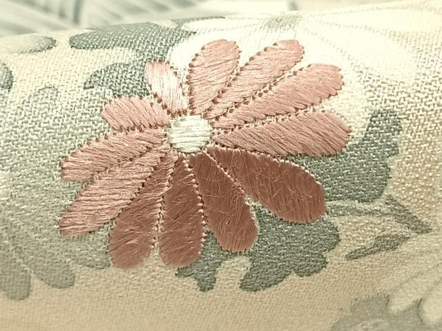 平和屋着物▽訪問着　単衣　刺繍　風景草花文　銀糸　正絹　逸品　AABC0556fy