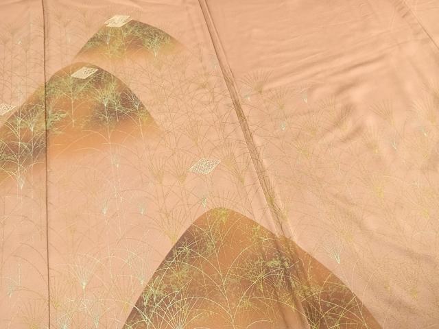 平和屋着物▽訪問着　単衣　刺繍　風景文　金銀彩　正絹　逸品　AABC0559fy