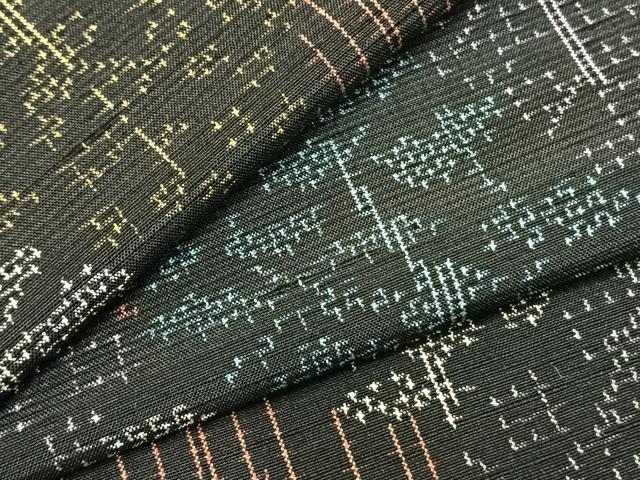 平和屋着物■上質な紬　胴抜き仕立て　樹林文　黒地　正絹　逸品　AABC0561fy