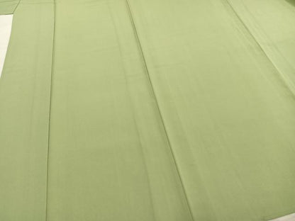 平和屋着物▽上質な色無地 単衣 若葉色 正絹 逸品 AABC0565fy
