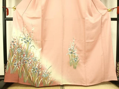 平和屋着物▽訪問着　単衣　草花文　暈し染め　金彩　正絹　逸品　AABC0567fy