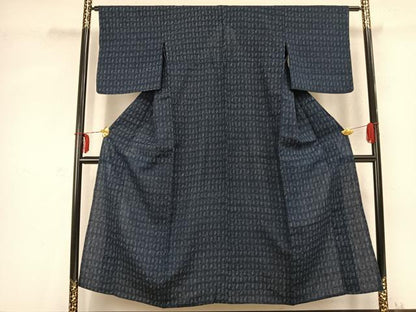 平和屋着物▽上質な紬 単衣 幾何学文様 正絹 逸品 AABC0568fy