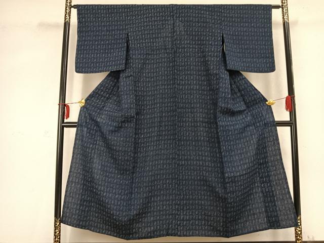 平和屋着物▽上質な紬 単衣 幾何学文様 正絹 逸品 AABC0568fy