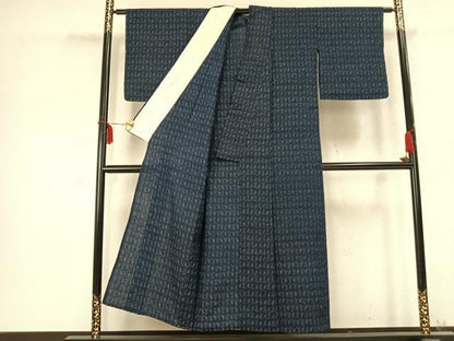 平和屋着物▽上質な紬 単衣 幾何学文様 正絹 逸品 AABC0568fy