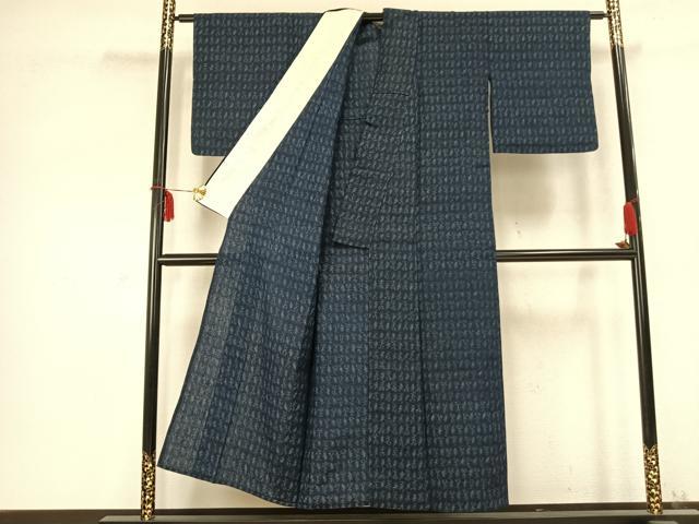 平和屋着物▽上質な紬 単衣 幾何学文様 正絹 逸品 AABC0568fy