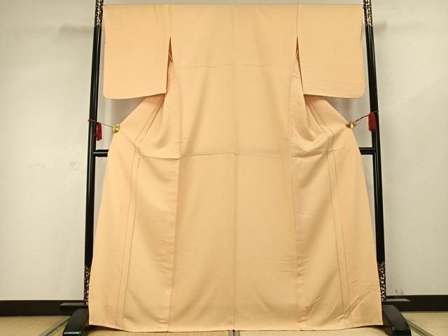 平和屋着物▽上質な色無地 単衣 幾何学花地紋 杏色 正絹 逸品 未使用 AABC0571fy
